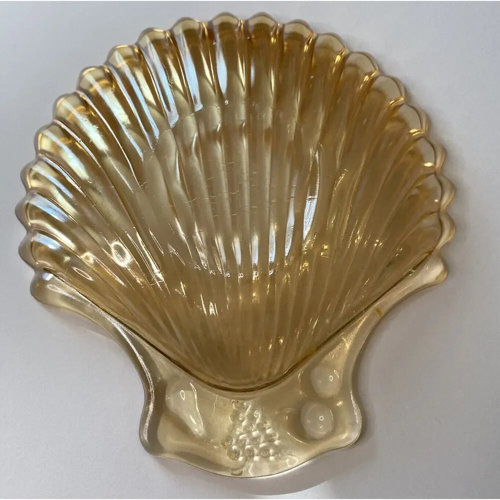 CARNIVAL Glass Clam Shell Seashell Shaped Dish Trinket Dish Peach Soap VINTAGE